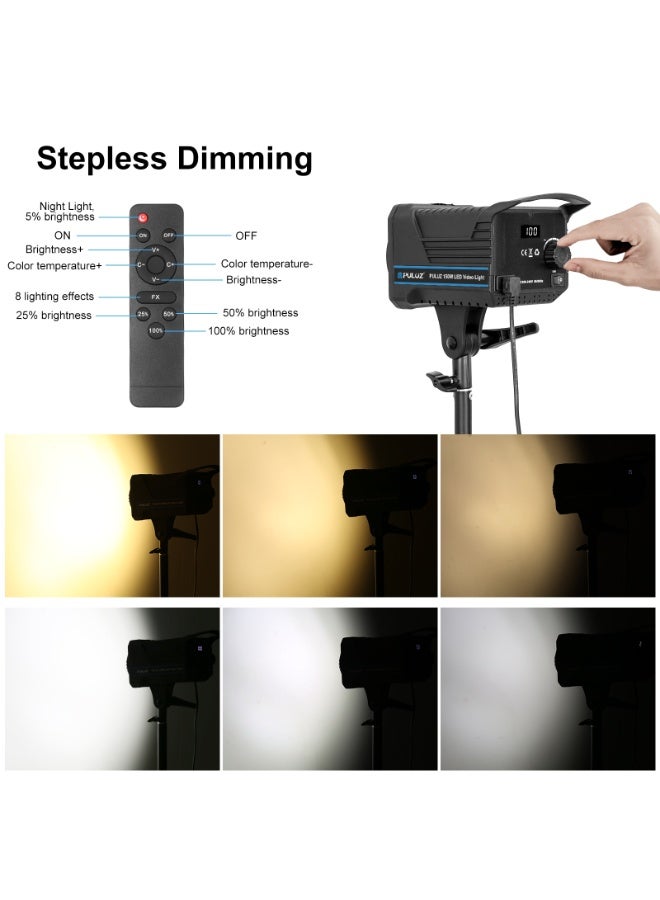 بولوز إضاءة فيديو LED احترافية 150 واط، ثنائية اللون (3000K-6500K) قابلة للتعتيم، استوديو تصوير CRI 95+ مع قاعدة بوينز وريموت كنترول ومروحة صامتة، مثالية لليوتيوب والفلوقات والبورتريه (فيش ثلاثي UK) - Image 4